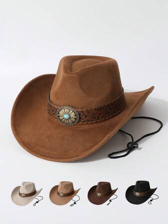 1 Adet Kadınlar İçin Yüksek Kaliteli Geniş Kenarlı Şapka, Perçin Kemer Dekorlu, Avrupa ve Amerikan Tarzı Batı Kovboy Şapkası, Şık Minimalist Unisex Fedora Şapka, Günlük Giyim, Partiler, Batı Temalı Etkinlikler, Cosplay ve Müzik Festivalleri İçin Uygundur