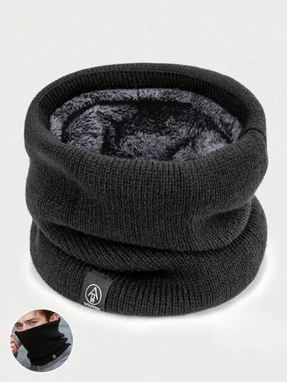 1pc Winter Neck Warmer For Men, Thermal Lined Thick Scarf Balaclava Face Mask Knitted Neck Gaiter