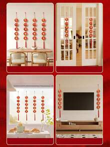 1串新年灯笼，大红福字小灯笼，植绒布艺礼品，春节客厅悬挂装饰