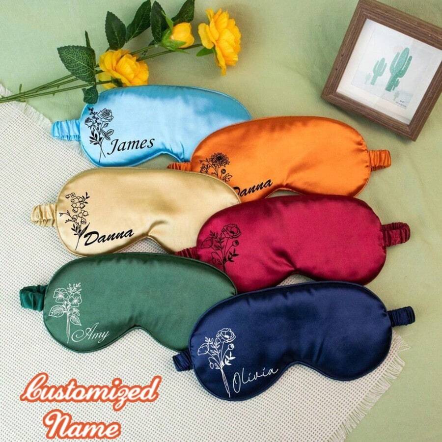 Personalized Birthday Flower & Name Eye Mask - Bridesmaid Gift, Bride Wedding Gift, Custom Satin Sleep Mask, Bachelorette Party Gift - Multicolor - View 1