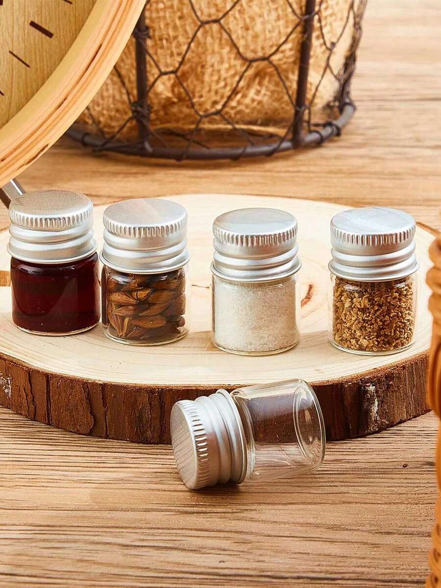 10 pièces - Flacons en verre mini de 10 ml avec couvercles en aluminium, petits bocaux, mini-contenants en verre, petites bouteilles en verre transparent avec bouchons à vis, petits contenants, idéaux pour le stockage d'artisanat DIY - Transparent - Voir 1