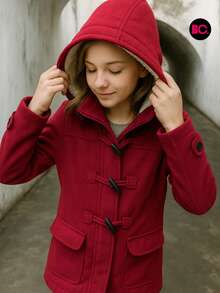 Little Big City Abrigo Juvenil Casual Con Capucha Moda Para Niña abrigo térmico casual elegante con bolsillos varios colores - Fucsia - Ver 2