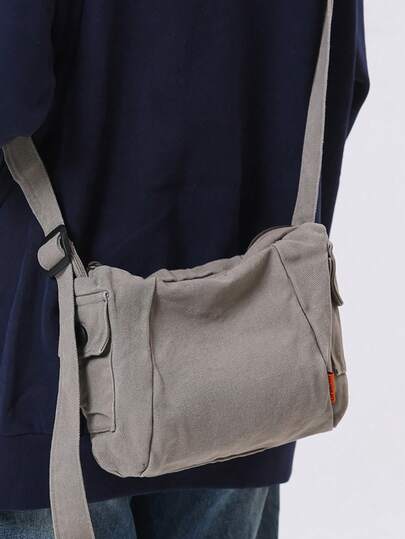 Unisex Vintage Washed Canvas Shoulder Bag, Casual Crossbody Messenger Bag For School, Work, Daily Use