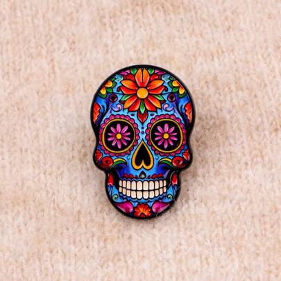 1 pieza Broche esmaltado de calavera mexicana - Insignia de solapa única para mochilas y ropa
