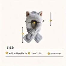 Autumn/Winter Fashion Thermal Lined Warm Hat And Scarf Set, Thick Ear Protection Knit Beanie, Cute Animal Pattern, Random 2 Fold-Over Styles, Multiple Colors Available - Multicolor - View 2