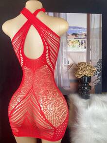 4 piezas Vestido de mujer con diseño hueco, lencería sexy de red para noche romántica