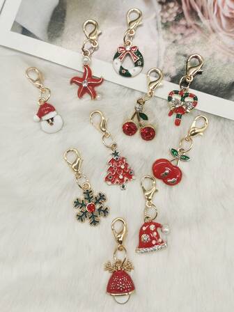 5 PIEZAS Accesorios de Navidad: Gorro de Papá Noel, Árbol, Zapato, Colgantes con Diamantes de Imitación, Copos de Nieve, Campanas, Caramelos, Hebillas, Decoraciones Desmontables, Estrellas de Mar, Cerezas, Clips para Cordones de Zapatos, Adecuado para Zapatos con Cordones de Mujer, Decoraciones para Fiestas y Regalos (Zapatos no incluidos)