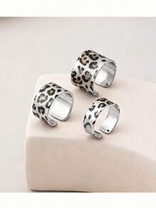 3pcs/Set Luxury Geometric Leopard Print Couple Rings Set - Multicolor - View 11