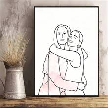 Custom Line Drawing And Family Portrait Illustration Based On Photo, Christmas Gift, Personalized Family Portrait Art, Soulmate Gift, Couple Gift - Multicolor - View 5