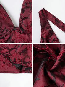 Đầm hai dây hở lưng gợi cảm Unadoll dành cho nữ, chất liệu vải jacquard 3D, kiểu dáng thanh lịch, phù hợp cho dạ hội, hẹn hò, lễ khai giảng, tiệc cocktail, đám cưới, Giáng sinh, Lễ Tạ ơn và các dịp khác trong kỳ nghỉ hè. - Đỏ và đen - Xem 12