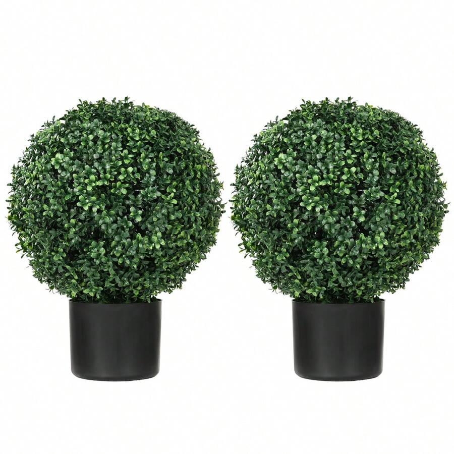 HOMCOM Artificial Plants Set Of 2 Pieces UV Resistant Artificial Plant In 52cm Pot Boxwood For Garden And Living Room Decoration - 1 - 查看 1