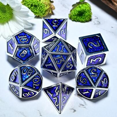 Xúc xắc kim loại đa diện RPG (7 miếng) - Xúc xắc chơi nhập vai/trên máy tính & Quà tặng sinh nhật ngày lễ