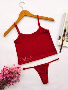 Lingerie Set: Thong Without Padding, Ribbed Suede Fabric, Comfortable, Butt-Lifting, Women's Fashion - 紅色 - 查看 3