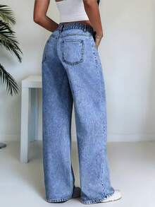 Casual Straight Loose Fit Jeans With Pockets, Suitable For Teenagers - Medium Wash - View 3