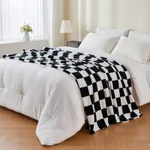 Checkered Throw Blanket For Couch, Soft & Cozy Fleece Flannel Blanket With Checkerboard Grid Home Decor, Checkered Black - Black and White - View 6