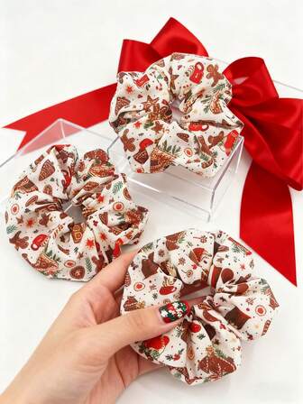 1 Piece - Christmas Lady Hair Accessory - Hair Tie, High-Quality Fabric Christmas Gingerbread Man Christmas Tree Candy Walking Stick Snowflake Star Heart, Suitable For Christmas Gifts Or Daily Wear For Ponytail Or Bun Hair, Suitable For Christmas Occasions ,Hair Elastics ,Hair Rubber Bands ,Scrunchies ,Hair Rope