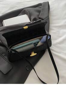 复古撞色豹纹优雅腋下单肩包，女士豹纹手提包，豹纹强势回归 - 黑色 - 查看 4
