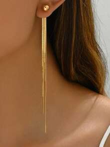 2只简约日常长流苏耳环，优雅浪漫韩式复古时尚耳环，适合日常佩戴、送礼、派对和聚会。 - 金色 - 查看 3
