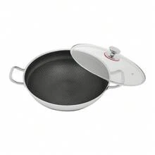eusmeyusnt Skillet mit Deckel, Tri-Ply Edelstahlpfanne, Kochpfanne, 34/36cm Non-Stick Paella Pfanne, Skillets und Bratpannen, Antiklebstoffen Küchenofen Safe Skillet - Silber - Übersicht 4