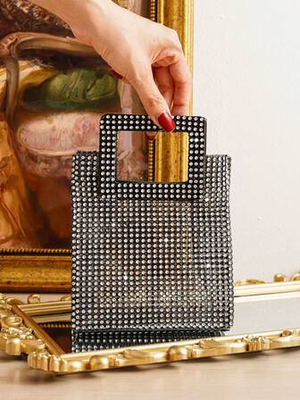 Minimalist Fashion Mini Rhinestone Decor Handbag Evening Clutch
