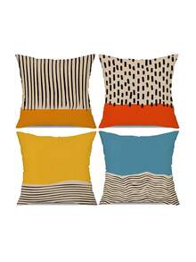 Juego de 4 piezas de fundas de almohada estilo retro futurista, patrón compuesto de rombos, estrellas, círculos y otras formas geométricas. Decoración del hogar para sofá, estilo versátil, duradero. Diseño de un solo lado, no incluye rellenos de almohada. - Multicolor - Ver 10