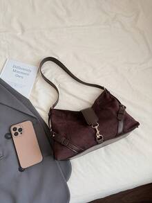 1 Pc Retro Matte Imitation Suede PU Handbag, Simple Solid Color Women's Handbag, Adjustable Shoulder Strap With Knotted Rope, Casual Shoulder Bag, New Model Suitable For Many Scenes - Coffee - View 7