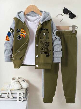 Toddler Boys' Letter Print Baseball Jacket And Pants Set