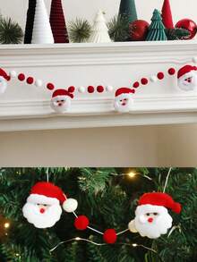 1pc Christmas Pom Pom Wreath, Includes Mini Wreath, Red & White Felt Ball Garland, Holiday Fireplace Decor, Christmas Fireplace Hanging Decor, Winter Home Decor Accessories, Christmas Decoration, Room Decor - Multicolor - View 3