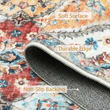 Hodeffior Washable Vintage Area Rugs 120x170cm, Traditional Living Room Rug, Non-Slip Floral Print Carpet For Bedroom, Foldable Short Pile Indoor Mat For Dining Room - Orange - View 3