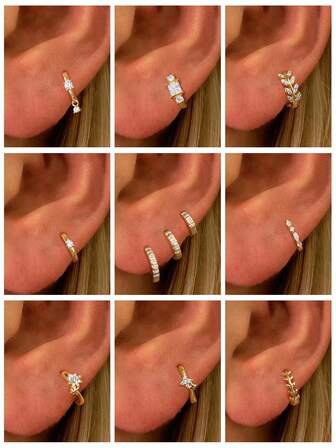 EleRunis 1 ADET/2 ADET/3 ADET 925 Ayar Gümüş 4 Köşeli Yıldız Kübik Zirkonya Halka Küpeler 18 Ayar Altın Kaplama Üst Kulak Kıkırdak Helix Saplamalar Kadınlar İçin Günlük Kullanım Düğün Partisi Sevgililer Günü