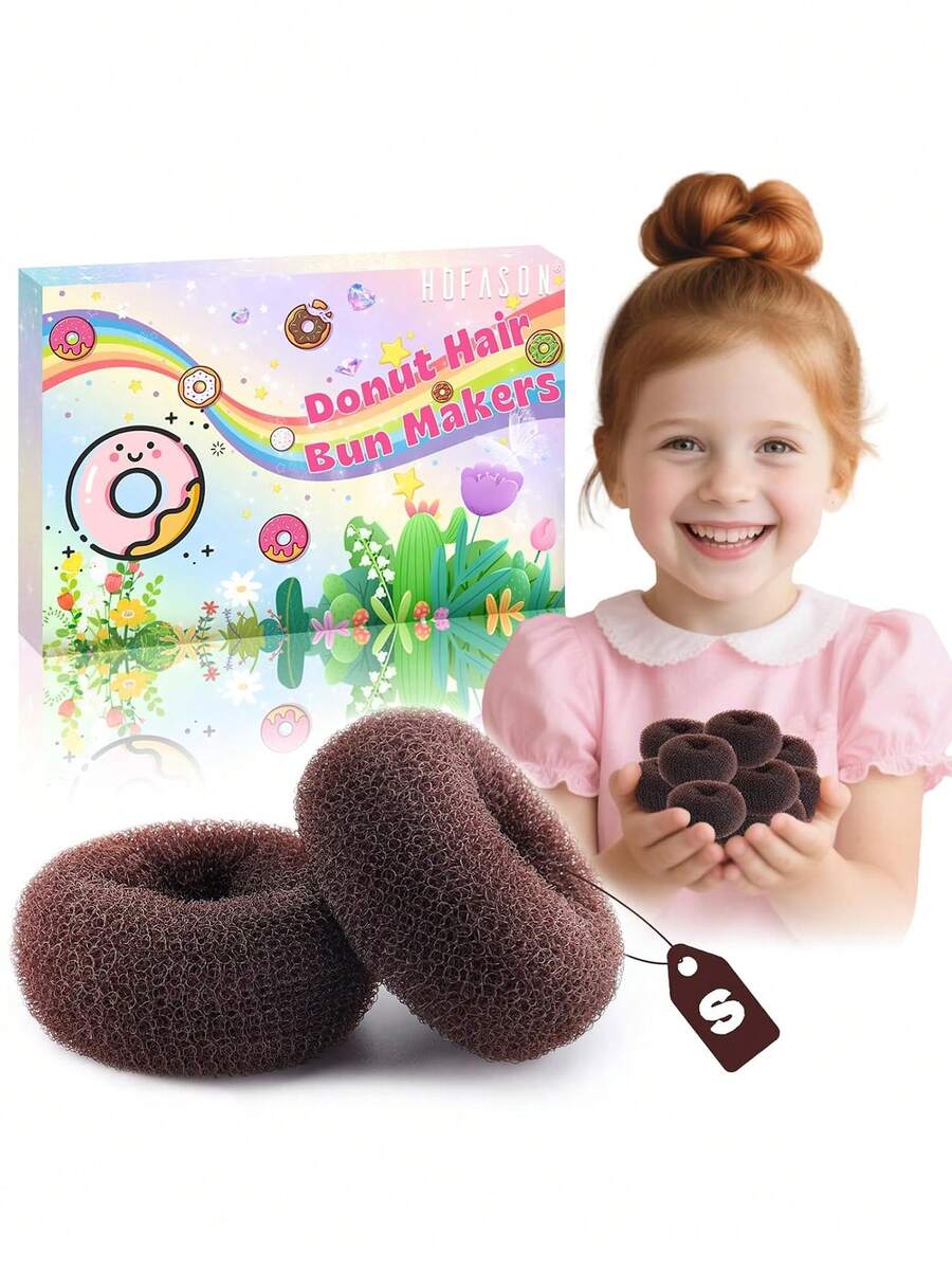 Mini modelador de coque de 5 cm para adolescentes, 6 acessórios para fazer coque, elásticos de cabelo para estilizar coques, para fixar coques, presente de Natal para meninas, inclui decorações de cabelo. - Multicolorido - Ver 1