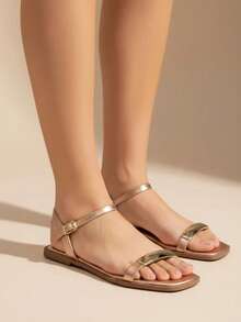 Women's Flat Sandal With Slug Applique - Bronze - View 3