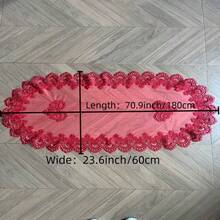 1pc Red Holiday Table Runner, Fireplace Scarf, Chinese Style Wedding Table Runner, Lace Embroidery With Lace Trim Tablecloth, Wedding Tea Table Decor, New Year Tablecloth, Christmas And Other Holiday Decor, Chinese Classical Red Fireplace Scarf, Party, Banquet, Holiday Decoration And Best Gift, Available In Multiple Sizes - Red - View 15