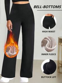 1 chiếc quần dài nữ mùa đông giữ nhiệt, ống đứng, màu trơn, kiểu dáng tối giản, cạp cao, ấm áp, quần ống đứng rộng rãi kiểu cổ điển, quần legging mùa đông đa năng mềm mại, quần ống đứng dày dặn phù hợp cho thời tiết lạnh (thường ngày & thể thao), quần tập yoga, thể dục, đạp xe, chạy bộ, quần nỉ mùa đông nữ, quần ống rộng nữ, quần áo mùa đông nữ màu đen - màu đen - Xem 3