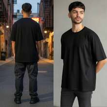 Kit Of 3 Men's Oversized T-Shirts, 100% Premium Cotton - Đen + Đỏ tía + Trắng ngà - Xem 2