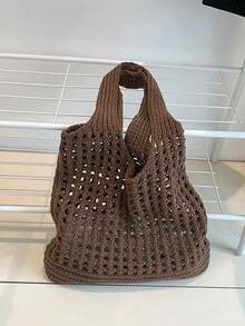 Yogodlns 女士针织单肩包，复古镂空编织大容量花卉装饰手提包，钩针编织包，女士钩针编织包，夏季沙滩手提包 - 咖啡 - 查看 7