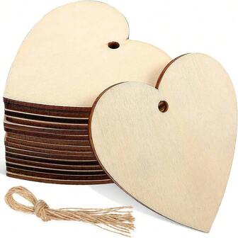 25个1.58英寸/4厘米耐用木制装饰品，DIY心形镂空装饰，带孔挂件，未完成的工艺装饰品，适用于婚礼、生日派对装饰/DIY爱好者