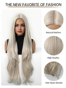 32-Inch Extra Long Wavy Wig, White Curly Synthetic Hair Wig For Women, Girls Daily Party Wear, Heat Resistant Long Wavy Wig, Cosplay Wig - White - View 9