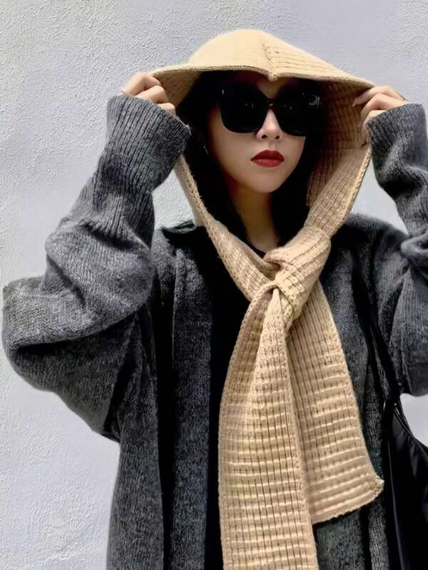 1pc Unisex Thick Knitted Scarf & Hat 2-In-1 Set, Multi-Color, Versatile For Casual Wear, Street Style, Photography, Ideal Gift For Friends & Family In Autumn/Winter