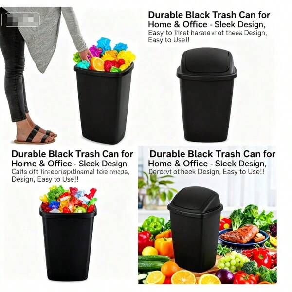 Sterilite Kitchen Trash Can, 7.5 Gallon Plastic Garbage Bin With Swing Top Lid, Black