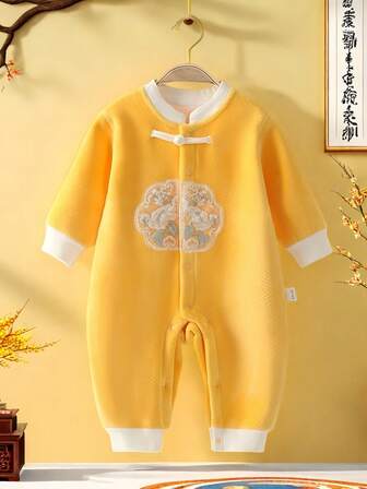 Autumn/Winter Baby Boys Romper Warm Padded Newborn Clothes Jumpsuit Children Spring Autumn Fleece Thickened Boys Girls Clothing 0-1 Year Old Chinese Style Super Cute