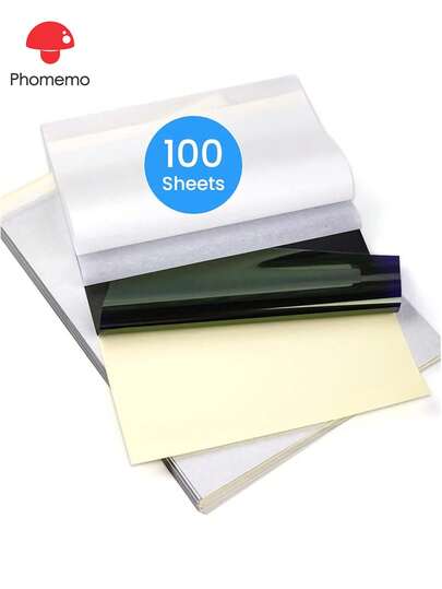 Phomemo Papel de Transferência para Tatuagem Phomemo 100pcs - 100 Folhas Tamanho A4, Papel Térmico Para Estêncil de Tatuagem para Kit de Transferência de Tatuagem - Uso Comercial e Pessoal, Papel de Rastreamento de Tatuagem DIY Para Impressora e Suprimentos de Tatuagem M08F, Papel para Tatuagem Com Tamanho A4, 297mm X 210mm, 11.69" X 8.27", Papel para Tatuagem Para Impressora de Etiqueta Térmica, Papel para Tatuagem M08F com 100pcs em Uma Caixa,  Papel de Transferência de Tatuagem, Papel de Transferência de Tatuagem Barato Para Impressora Phomemo A4, Papel Phomemo M08F.