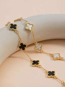 2条/套 经典幸运四叶草手链，颜色有黑色、白色、绿色、红色 - 黑白1 - 查看 4