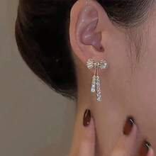 1 Pair Butterfly Crystal Diamond Earrings, Fashionable & Elegant Tassel Earrings, New Design Silver Needle