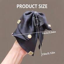 Large Chiffon Silk Hair Bow For Women Mesh Big Bows Hair Clips With Pearls Crystal Tulle Hair Barrettes Long Tail Bowknot Hair Accessories (Baroque Black)BaroqueBlack - 巴洛克黑色 - 查看 6