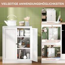 88 Cm High, Freestanding Storage Shelf In White Metal – Kitchen Cabinet With Height-Adjustable Shelves, Ergonomic Handles, Assembly Required