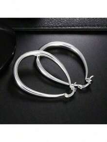 Silver Plated 41mm Smooth Circle Big Hoop Earrings Women Fashion Party Wedding Accessories Jewelry Gifts - Silver - View 6