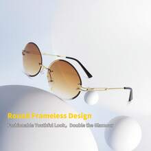Round Oval Rimless Retro Circle Vintage Tinted Sunglasses For Women And Men, Lightweight Eyewear Perfect For Coastal Getaways, Art Gallery Visits, Creative Workspace Essentials, Stylish Layering With Classic And Contemporary Outfits - màu nâu - Xem 6