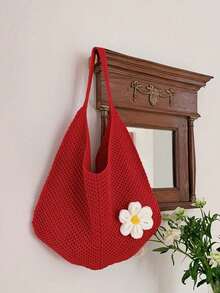 Yogodlns Túi tote đan rỗng, túi xách đi biển phong cách Bohemian, túi tote rỗng, túi đi biển dáng rộng dung tích lớn, túi đi biển thường ngày dành cho nữ, túi tote đan móc hoa văn dung tích lớn, túi tote thời trang, túi du lịch ngoài trời - Đỏ - Xem 5