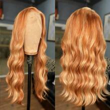Blonde With Brown Body Wave Synthetic Lace Front Wig Pre Plucked Highlight Blonde 13x4 HD Transparent Lace Frontal Wigs Glueless Heat Resistant 180% Density Water Wave Synthetic Wigs For Women - 挑染金色 - 查看 3